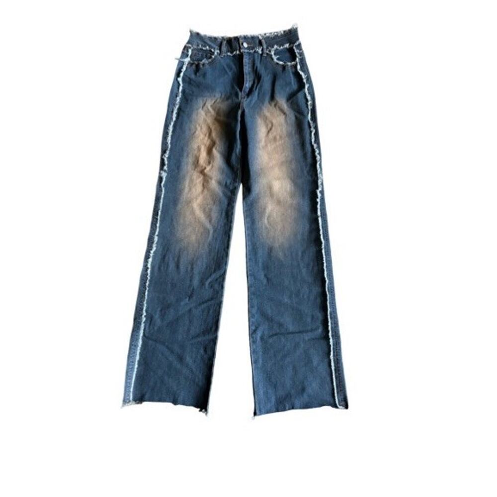 Fashion Nova Jeans Sabrina Size 11 Straight Leg Frayed High Rise Dark Wash